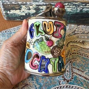 Blue Sky Clayworks Fruit Cocktail Luminary 2001 H Goldminc Ceramic Candle Holder